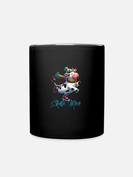 Cow Skating Winter Cartoon - Full Colour Mug - black