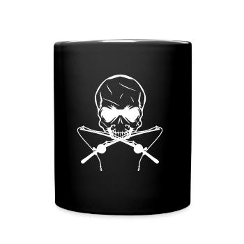 Angeln Totenkopf Rute Angler Geschenkidee - Tasse einfarbig - Schwarz - Vorne