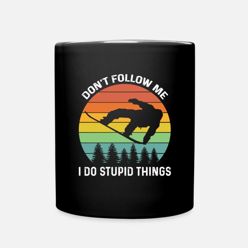 Don't follow me I do stupid things Cool Snowboard - Full Colour Mug - black