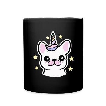 Französisches Bulldoggen-Einhorn Hund Frenchie - Tasse einfarbig - Schwarz - Vorne