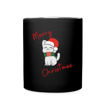 Merry Christmas Cat - Tasse einfarbig - Schwarz - Vorne