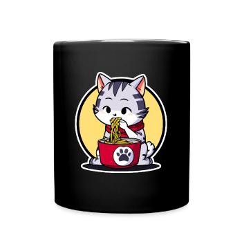 Niedliche Katze isst Ramen - Anime - Manga - Tasse einfarbig - Schwarz - Vorne