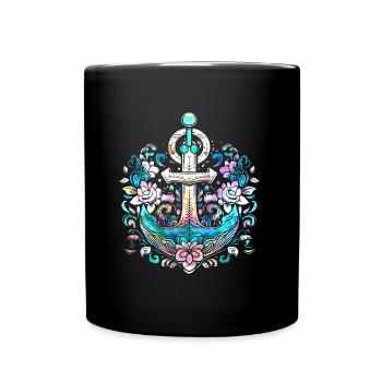 Ancre, Rétro, Mer, Maritime, Style Tatouage, Symbole - Mug uni - noir - Devant