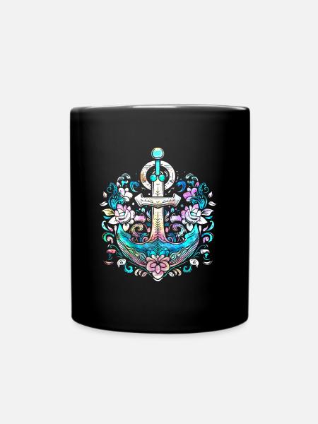 Anker, Retro, Meer, Maritim, Tattoo Style, Symbol - Tasse einfarbig - Schwarz