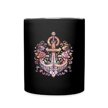 Ancre, Rétro, Mer, Maritime, Style Tatouage, Symbole - Mug uni - noir - Devant