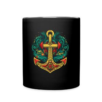 Ancre, Rétro, Mer, Maritime, Style Tatouage, Symbole - Mug uni - noir - Devant