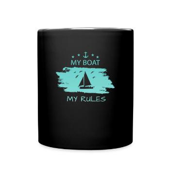 Segeln Pinselstrich My Boat türkis mit Anker - Tasse einfarbig - Schwarz - Vorne