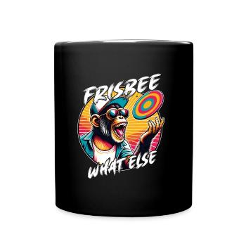Chimpanzé avec lunettes de soleil, casquette de baseball et frisbee - Mug uni - noir - Devant