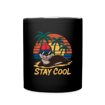 Loutre avec lunettes de soleil et casquette de baseball sur la plage - Mug uni - noir - Devant