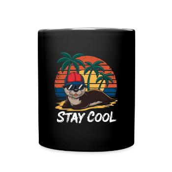 Loutre avec lunettes de soleil et casquette de baseball sur la plage - Mug uni - noir - Devant