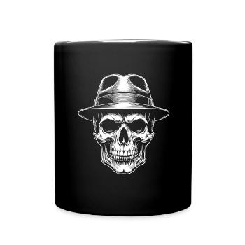 Lustiger skurriler Skull mit Cowboyhut Stetson - Tasse einfarbig - Schwarz - Vorne