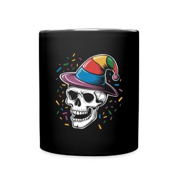 Drôle de crâne avec bonnet de fou et confettis - Mug uni - noir - Devant
