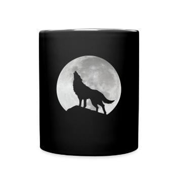 Wolf im Mond - Tasse einfarbig - Schwarz - Vorne