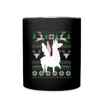 Lama Ugly Christmas Alpaka Einhorn Weihnachten - Tasse einfarbig - Schwarz - Vorne