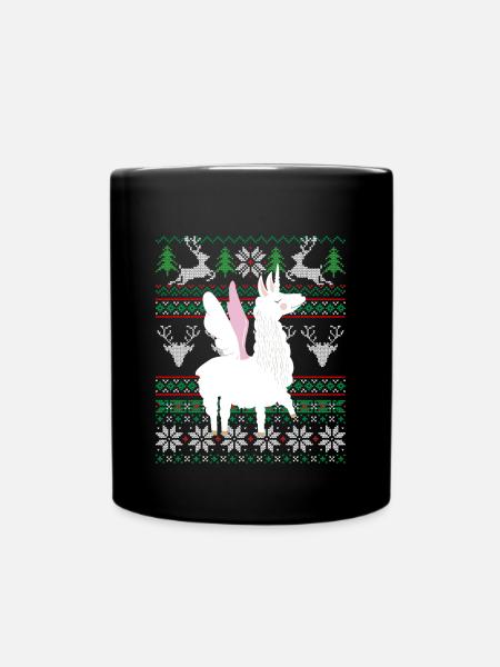 Llama Ugly Christmas Alpaga Licorne Noël - Mug uni - noir