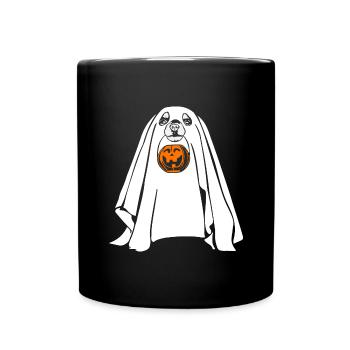Halloween Hund als Geist mit Kürbis Hunde Wilsigns - Tasse einfarbig - Schwarz - Vorne