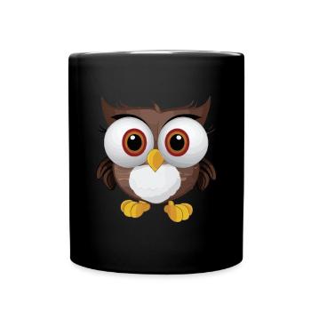 Owl with big huge eyes - Full Colour Mug - black - Front