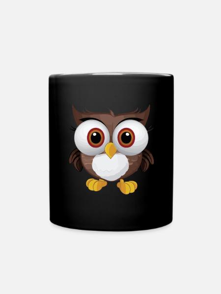Eule mit großen riesigen Augen - Tasse einfarbig - Schwarz