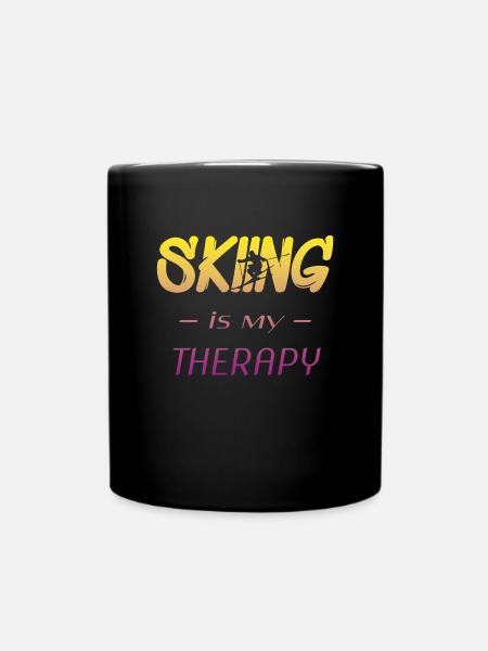 skiing is my therapy - Tasse einfarbig - Schwarz