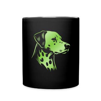 Dalmatien, tête de chien, dessin vert - Mug uni - noir - Devant