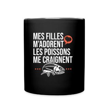 mes filles m adorent les poissons papa pêcheur - Mug uni - noir - Devant