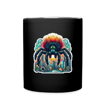 Monsterspinne in der Stadt Riesenspinnen Horror - Tasse einfarbig - Schwarz - Vorne