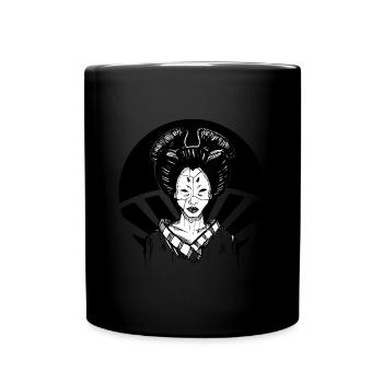 Hand drawn geisha vintage style, illustration - Full Colour Mug - black - Front