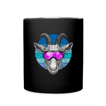 Lustige Ziege mit Skibrille - Tasse einfarbig - Schwarz - Vorne