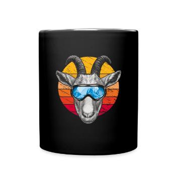 Lustige Ziege mit Skibrille - Tasse einfarbig - Schwarz - Vorne