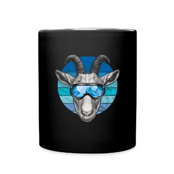 Lustige Ziege mit Skibrille - Tasse einfarbig - Schwarz - Vorne