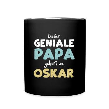 Dieser Geniale Papa Gehört Zu Oskar - Tasse einfarbig - Schwarz - Vorne