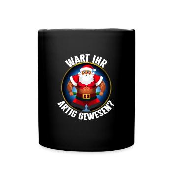Lustiges Weihnachtsmann Bodybuilder Design - Tasse einfarbig - Schwarz - Vorne