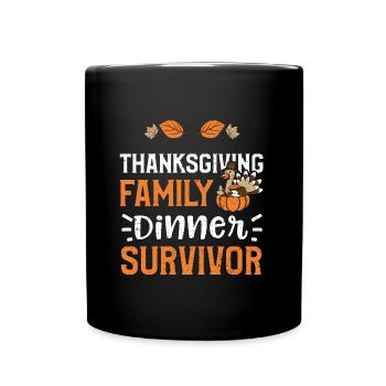 Thanksgiving Family Dinner Survivor - Full Colour Mug - black - Front