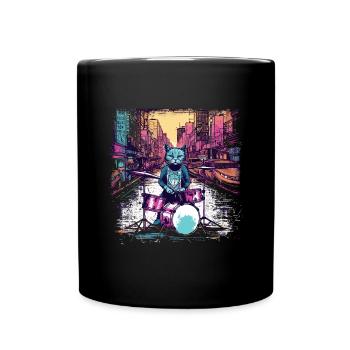 Cat Drummer Music Animal Drums Wild Cat - Mug uni - noir - Devant