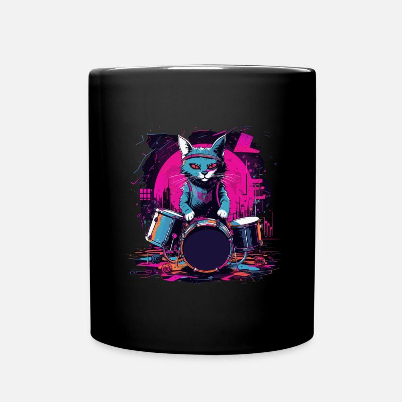 Cat Drummer Music Animal Drums Wild Cat - Mug uni - noir