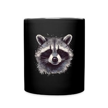 Waschbär Raccoon Natur Waschbärkopf - Tasse einfarbig - Schwarz - Vorne