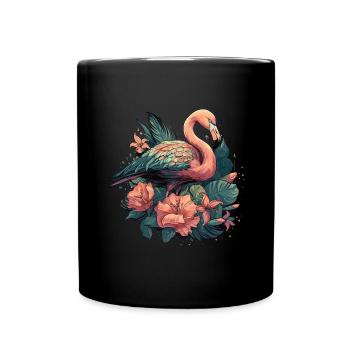 Flamingo Vogel Natur Tiere Wildnis Tropisch - Tasse einfarbig - Schwarz - Vorne