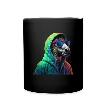 Pferd mit Sonnenbrille Bunt Coole Pferde - Tasse einfarbig - Schwarz - Vorne