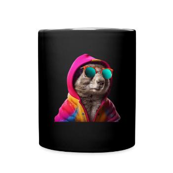 Eichhörnchen mit Sonnenbrille Bunt Coole Waldtiere - Tasse einfarbig - Schwarz - Vorne