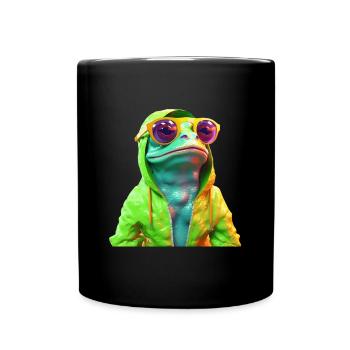 Frosch mit Sonnenbrille Bunt Coole Frösche - Tasse einfarbig - Schwarz - Vorne