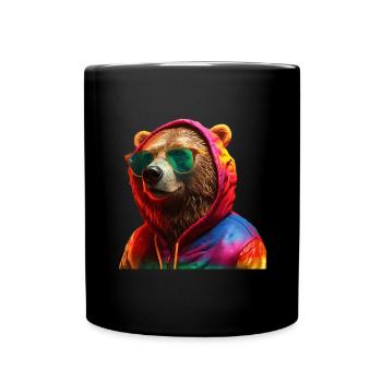 Bär mit Sonnenbrille Bunt Coole Bären Waldtier - Tasse einfarbig - Schwarz - Vorne