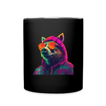 Wild boar with sunglasses Colorful Cool forest animals - Full Colour Mug - black - Front