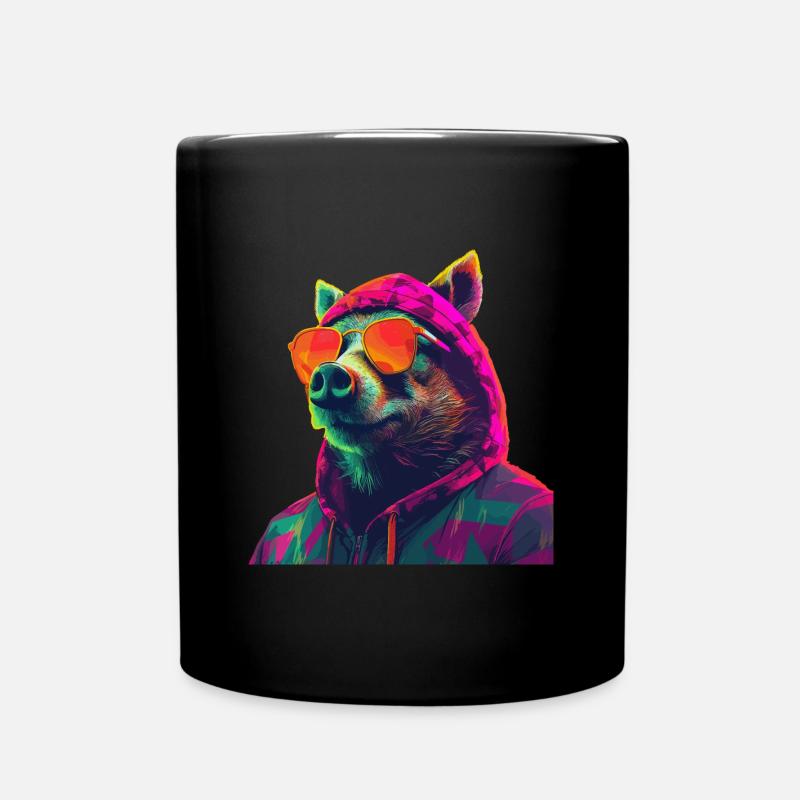 Wildschwein mit Sonnenbrille Bunt Coole Waldtiere - Tasse einfarbig - Schwarz