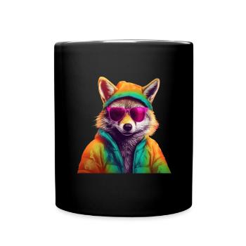 Fuchs mit Sonnenbrille Bunt Coole Füchse Waldtier - Tasse einfarbig - Schwarz - Vorne