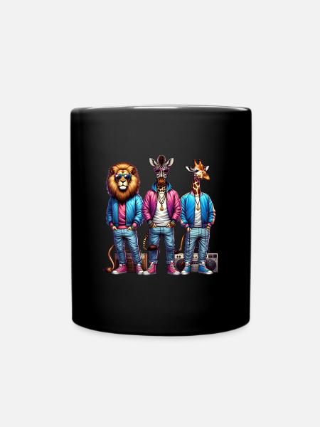 Three stylish anthropomorphic animals - Full Colour Mug - black