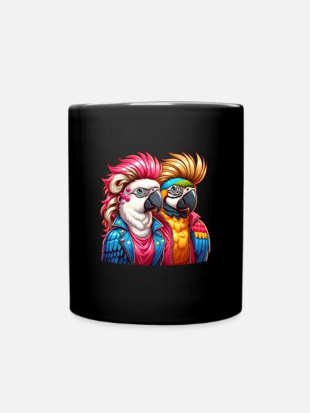 Perroquets illustrés colorés avec des coiffures punk - Mug uni - noir