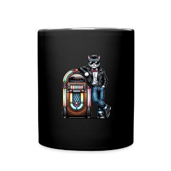Rockabilly Cat standing at a 80s Jukebox. - Full Colour Mug - black - Front