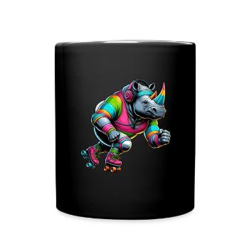 Farbenfrohe Illustration eines Nashorns - Tasse einfarbig - Schwarz - Vorne