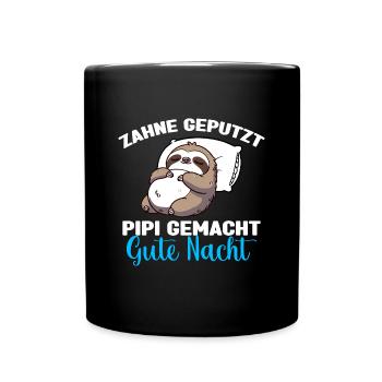 Faultier Schlafshirt Faultier Gute Nacht - Tasse einfarbig - Schwarz - Vorne