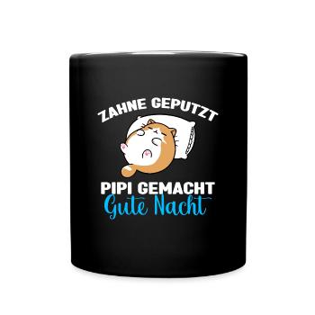 Katzen Schlafshirt Dicke Katze Gute Nacht - Tasse einfarbig - Schwarz - Vorne